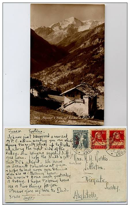 SWITZERLAND 1921 Paysage A Villa Sur Evolene Et Figne Postcard - Evolène