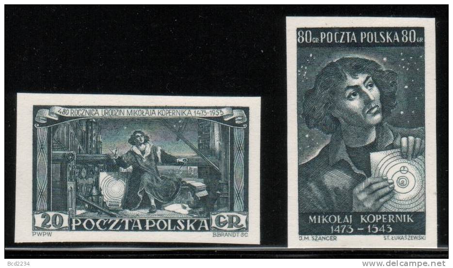 POLAND 1953 RARE NICHOLAS COPERNICUS BLACK PROOF SET OF 2 MNH (NO GUM) ASTRONOMY ASTRONOMERS SPACE Famous Poles - Essais & Réimpressions