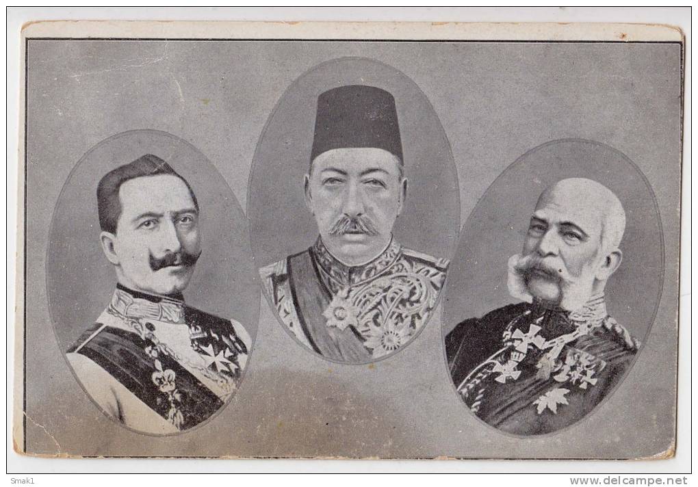 MILITARIA WAR 1914-18 ROYAL FAMILY THREE KINGS AUSTRIA-HUNGARIAN MONARCHY STAIN OLD POSTCARD 1915. - Weltkrieg 1914-18