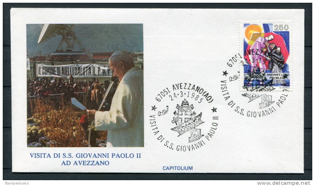 1985 Italy Pope John Paul 2 Avezzano Visit Cover - Päpste