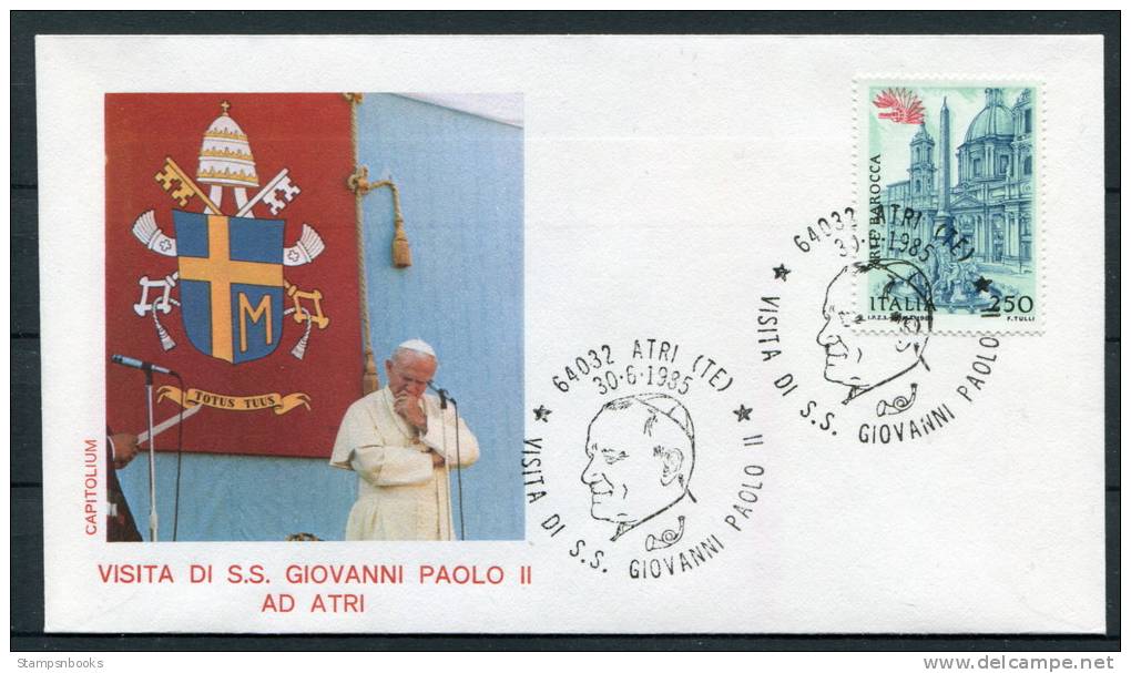 1985 Italy Pope John Paul 2 Atri Visit Cover - Popes