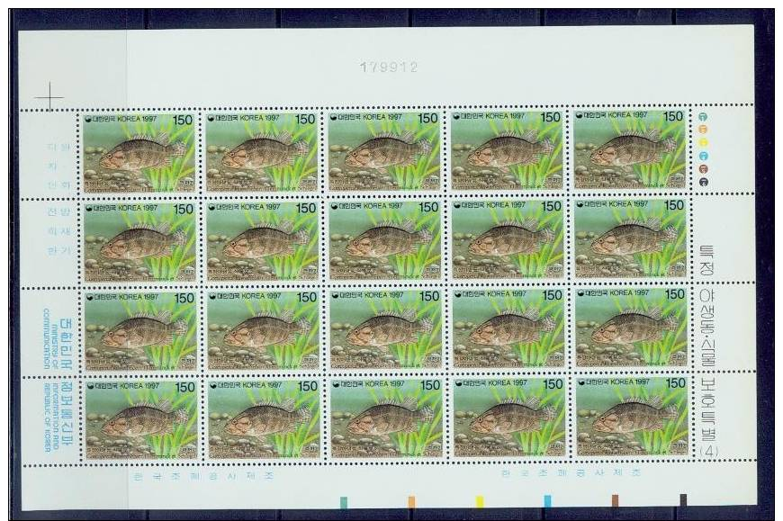 South Korea/1997 Protected Rare Fishes 2-sheet Of  20-stamp/very Nice - Pesci