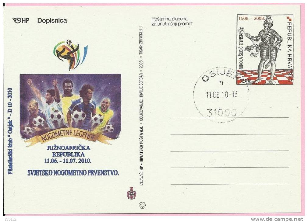 FIFA WORLD CUP 2010., Croatia, POSTCARD, Philatelic Club Osijek - 2010 – África Del Sur