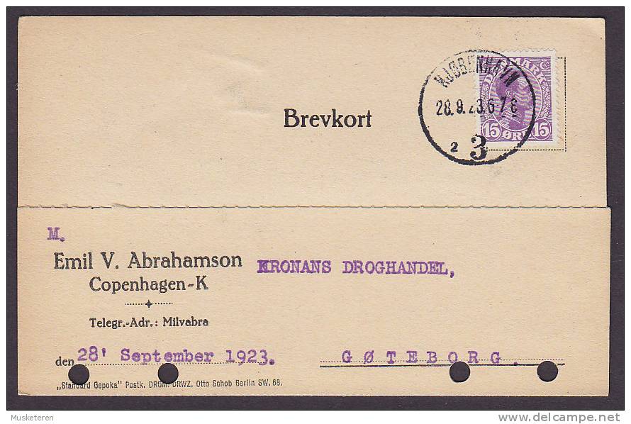 Denmark EMIL V. ABRAHAMSON Deluxe KJØBENHAVN 3. 1923 Brevkort Karte Card To GØTEBORG Sweden (2 Scans) - Covers & Documents