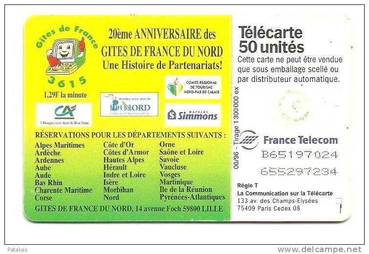 Télécarte 50 Gites De France Nord Conseil Général Du Nord - 1996