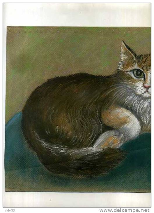 - CHAT ALLONGE . PASTEL SIGNE ET DATE . - Pastell