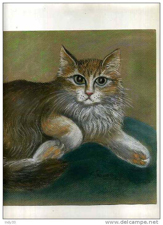 - CHAT ALLONGE . PASTEL SIGNE ET DATE . - Pastell