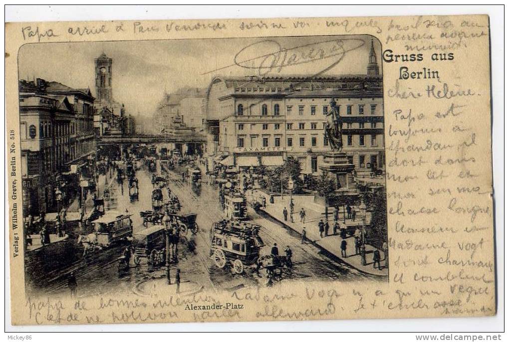 Gruss Aus BERLIN--1901-- Alexanderplatz , Tramways Tirés Par Chevaux,animation) N° 518  éd Wilhem Greve - Mitte