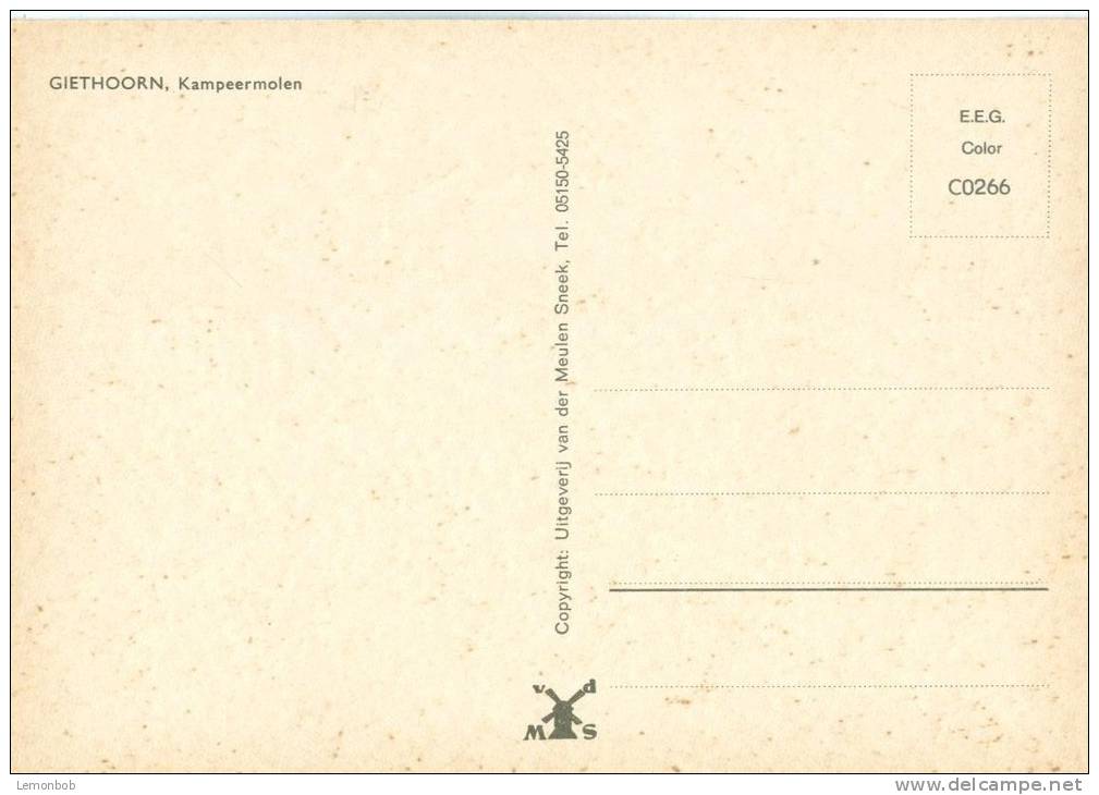 Netherlands, GIETHOORN, Kampeermolen, 1960s-1970s Unused Postcard [11779] - Giethoorn
