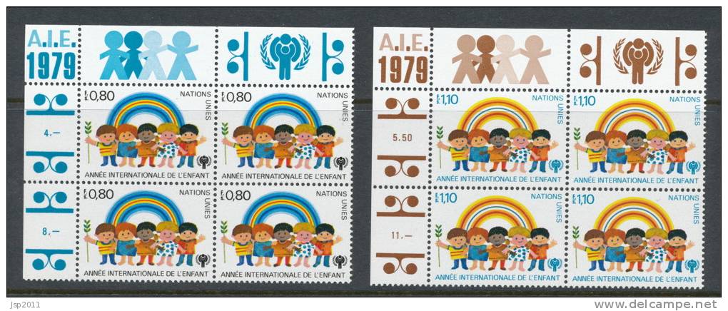 UN Geneva 1979 Michel # 83-84. 4-blocks With Lables  In Upper Left Side MNH - Hojas Y Bloques