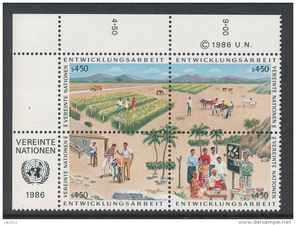 UN Vienna 1986 Michel # 56-59 Block Of 4 With Lable In Upper Left Side MNH - Hojas Y Bloques