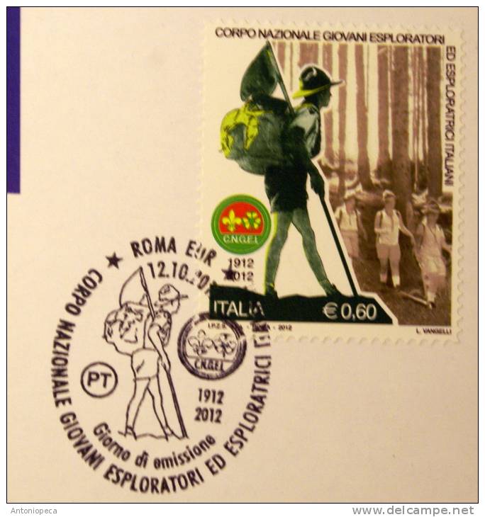 ITALY 2012 - CENTENARY SCOUT ORGANISATION , OFFICIAL CARD FDC - Cartas Máxima