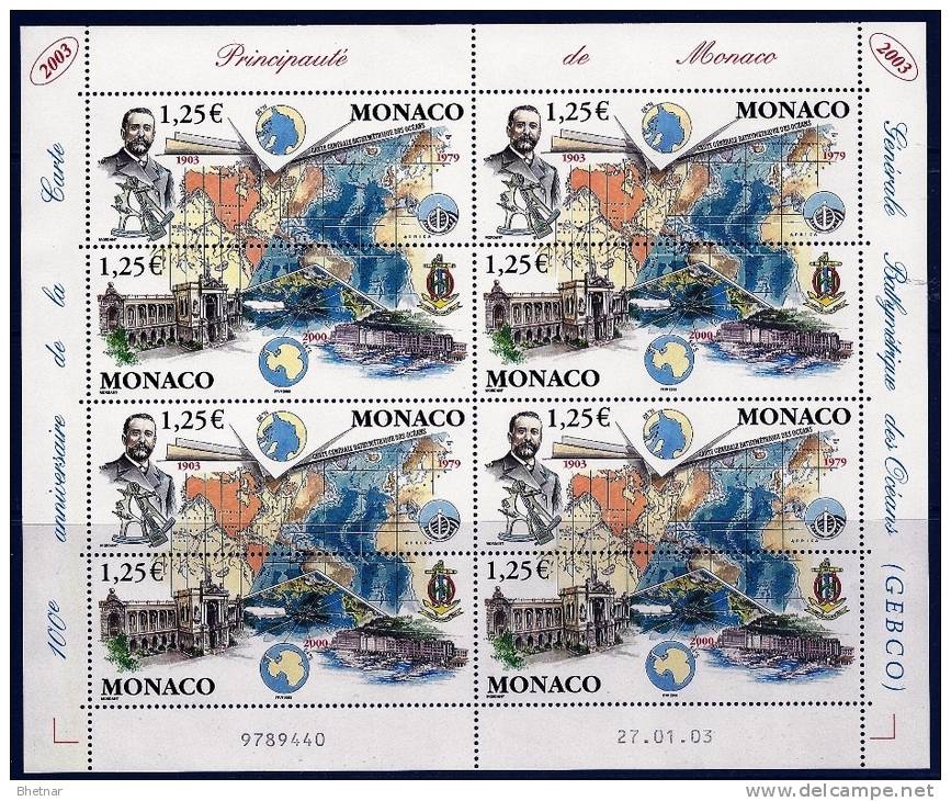 Monaco Feuille YT 2391 Et 2392 Paires " 100 Ans De La GEBCO " 2003 Neuf** - Nuevos