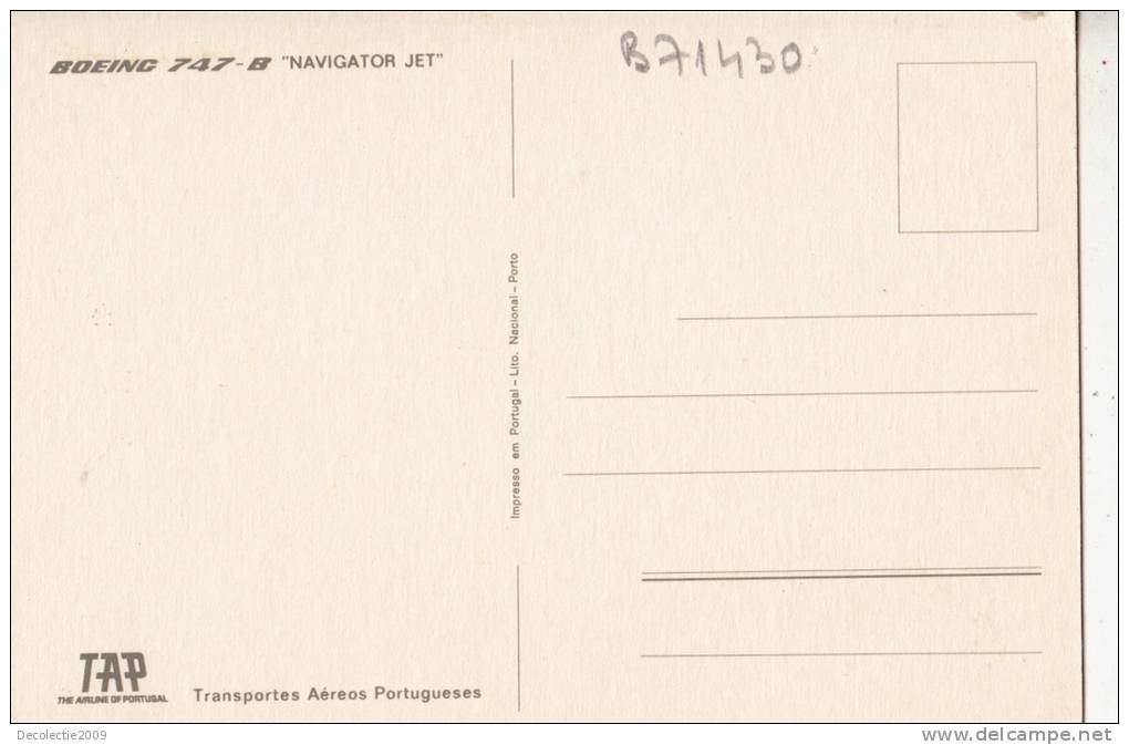 B71430 Boeing 747 B Navigator Jet  Transports Aereos Portugueses   Plan Plane     2 Scans - 1946-....: Moderne