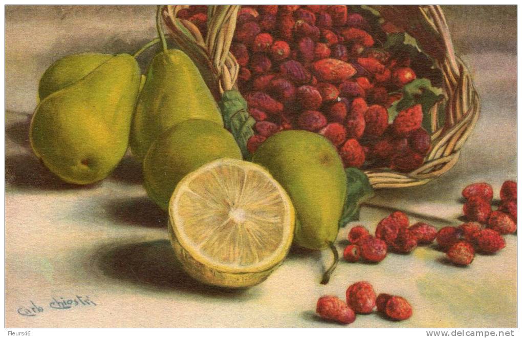 Belle Illustrée Signée Carlo CHIOSTRI ( RARE )  Framboises, Poires Et Citron - Chiostri, Carlo