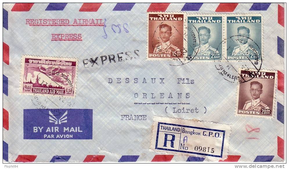 THAILANDE-LETTRE RECOMMANDEE EN EXPRESS PAR AVION DE BANGKOK DU 24-1-1961. - Thaïlande