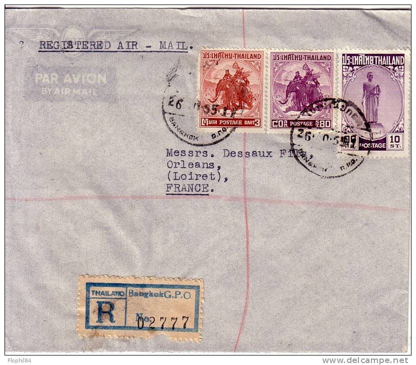 THAILANDE-LETTRE RECOMMANDEE EN EXPRESS PAR AVION DE BANGKOK DU 26-10-1955. - Thaïlande