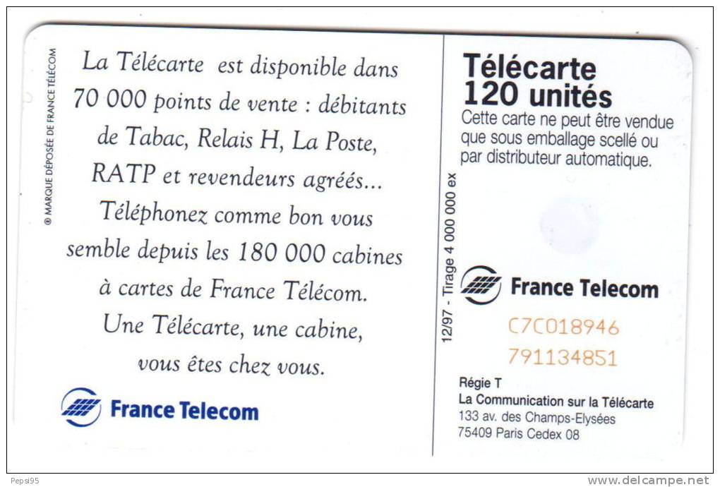 814 F814 - 12/1997 - TELECARTE 120 - GUITARE FT - N° Emboutis Rouges C7C018946 791134851 - 1997