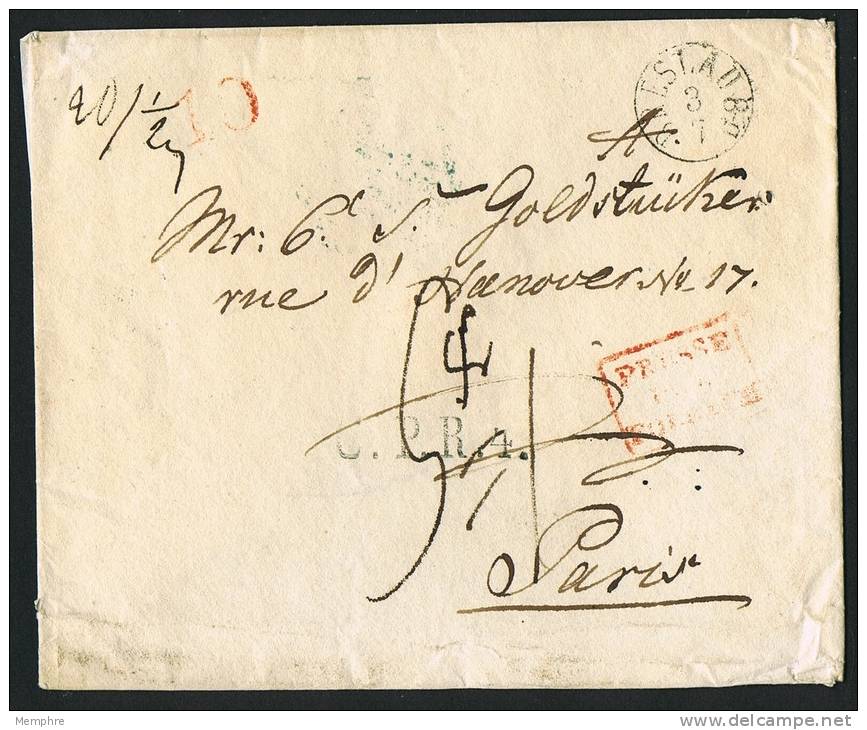 1832  Enveloppe De Breslau Pour Paris Marque D'entrée   &laquo;Prusse Par Forbach&raquo; Et C.P.R.4. - Prephilately