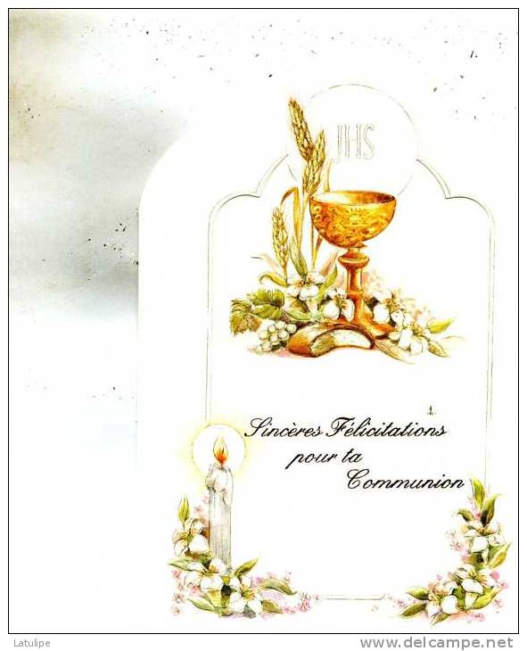 Carte Glacée -Gauffrée  G-F Depliante Avec Fenetre    De Sincères Felicitations Pour Ta Communion - Comunioni