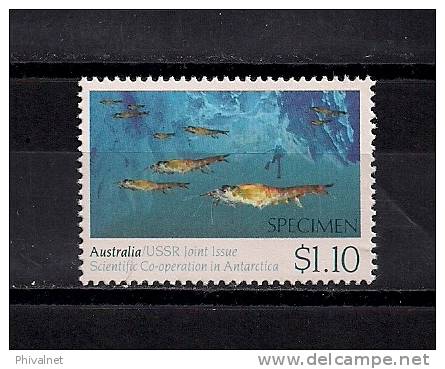 AUSTRALIA, AÑO 1990, YVERT 1174** "SPECIMEN", EMISIÓN CONJUNTA CON LA URSS, COOPERACIÓN CIENTÍFICA EN LA ANTÁRTIDA - Variétés Et Curiosités