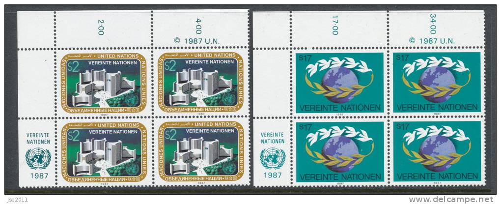 UN Vienna 1987 Michel # 73-74, 4-Block With Lable In Upper Left Side MNH - Blocks & Sheetlets