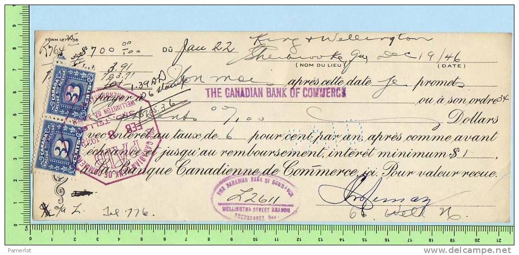 Timbre Taxe 2 X 3 Cents FX64  Relier Sur Cheque Banque De Commerce 1946 Excise Tax - Fiscale Zegels