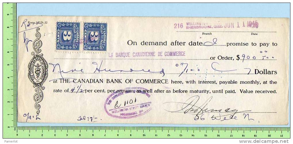 Timbre Taxe 2 X 3 Cents FX64 Relier Sur Cheque 1945 Excise Tax - Fiscale Zegels