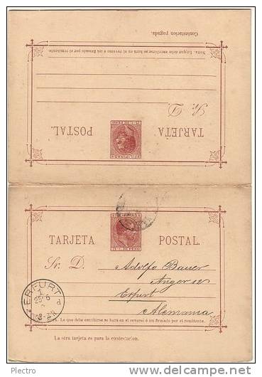 FILIPINAS : Tarjeta Entero Postal Doble (IDA+VUELTA) De Alfonso XII, Año 1889, CIRCULADA. - Filippine