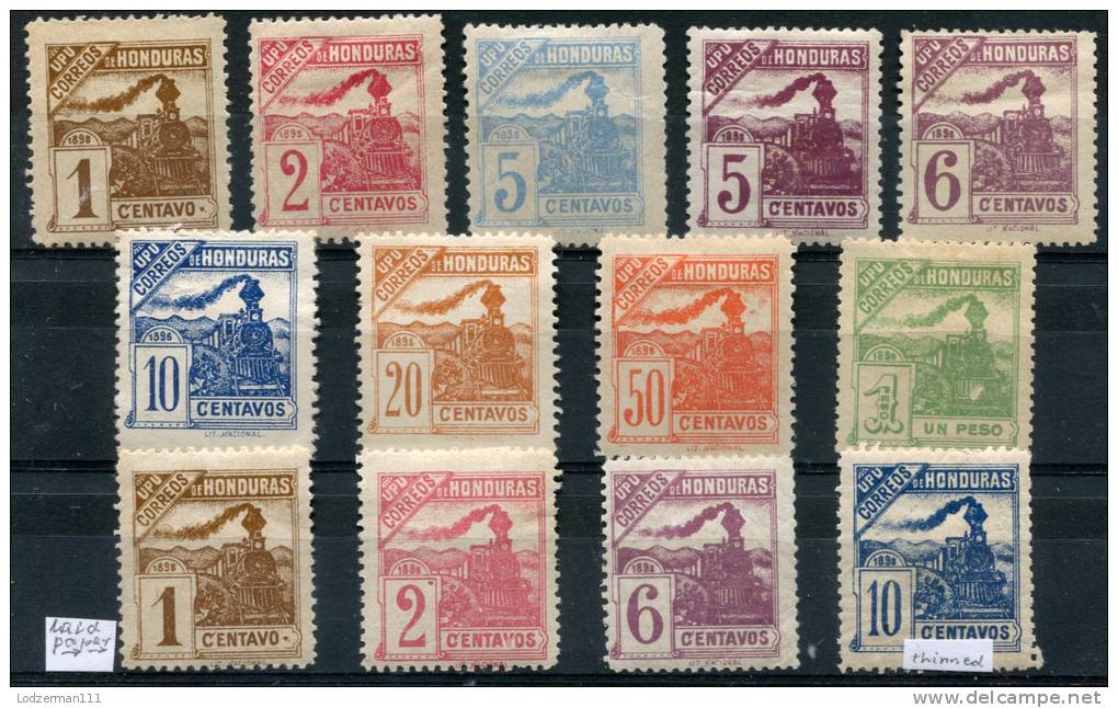 HONDURAS 1898 - Sc.103-110 Overcompl. (incl. Error 105a And Laid Paper) MH (all F-VF) - Trenes