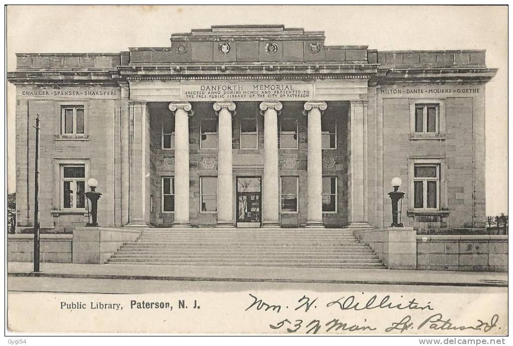 Public Library ,Paterson ,N.J.     Post  Card 1907  USA - Paterson