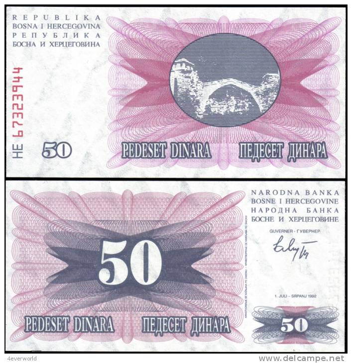 Bosnia & Herzegovina 1992 50 Dinara Banknotes UNC - Sonstige & Ohne Zuordnung