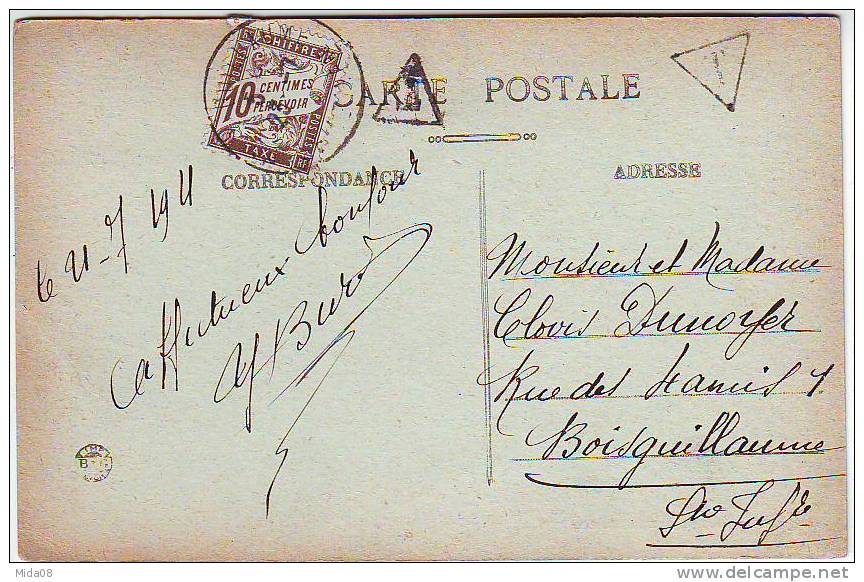 76. DOUDEVILLE . RUE CARNOT. Carte Taxée à L'arrivée 10 C à BOISGUILLAUME En 1921. Editeur E. MELLET - Altri & Non Classificati