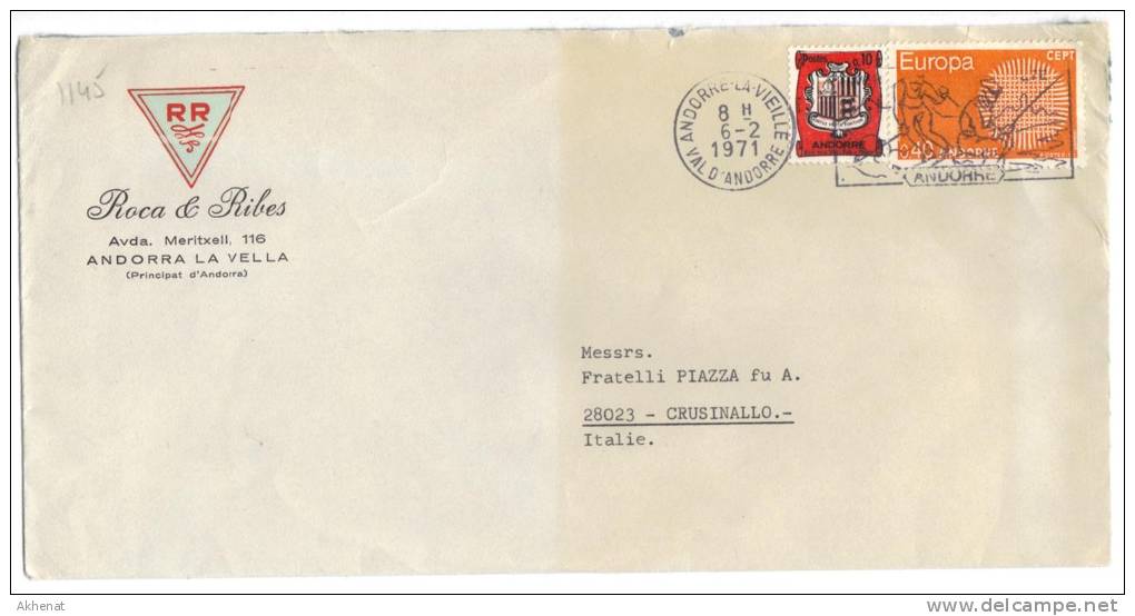 VER1145 - ANDORRA 6/2/1971  , Lettera Commerciale  Per L'Italia. - Storia Postale