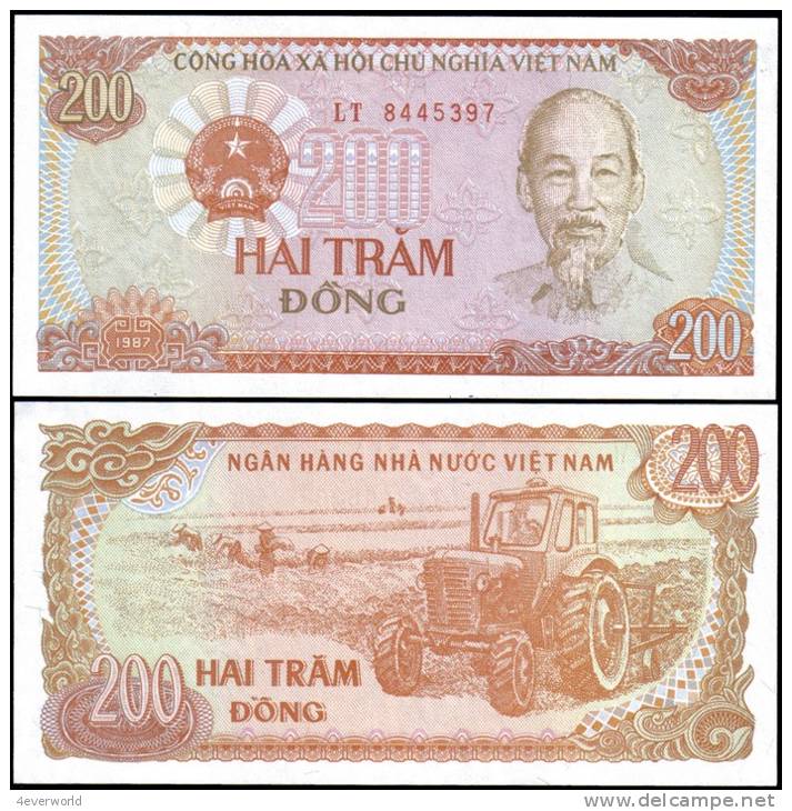 Vietnam 1987 200 Dong Car Banknotes Uncirculated UNC - Andere & Zonder Classificatie