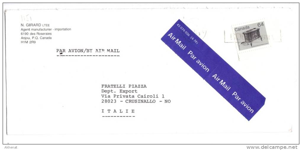 VER1151 - CANADA  1983  , Lettera Commerciale  Per L'Italia. - Covers & Documents