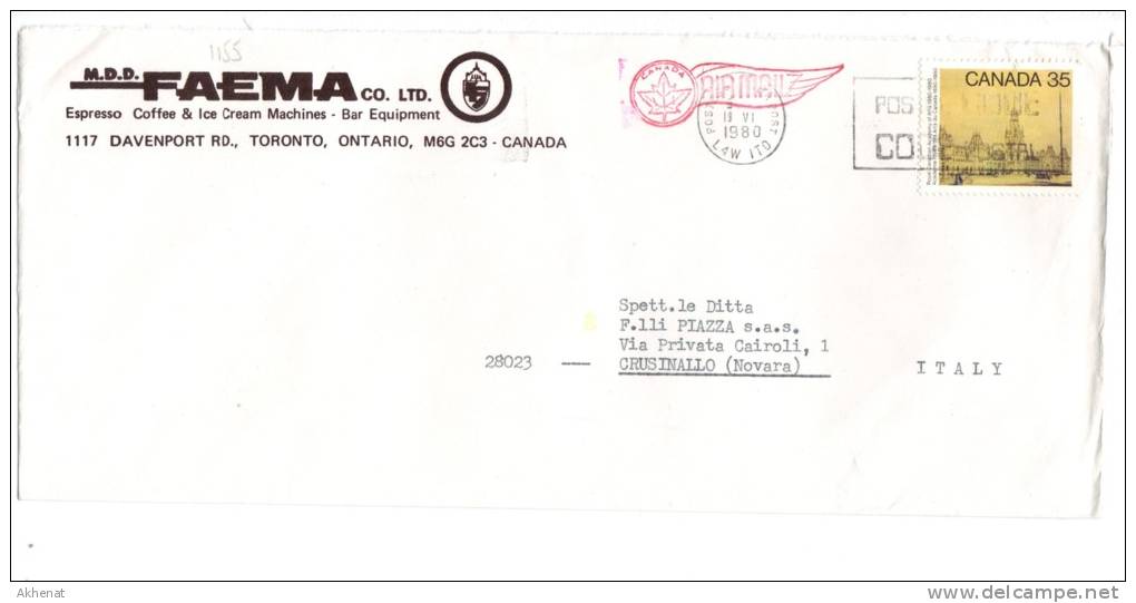 VER1155 - CANADA  11/6/1980  , Lettera Commerciale  Per L'Italia. - Storia Postale