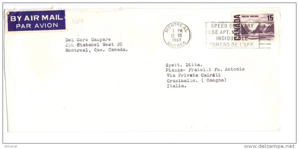 VER1164 - CANADA  12/6/1967  , Lettera Commerciale  Per L'Italia. - Storia Postale