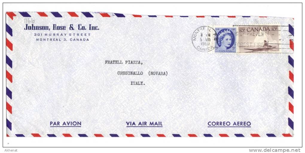 VER1166 - CANADA  5/8/1960  , Lettera Commerciale  Per L'Italia. - Storia Postale
