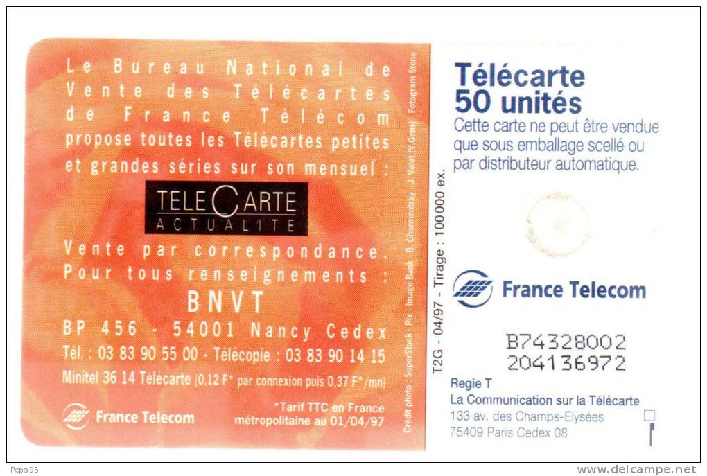 729 F729 - 04/97 - TELECARTE 50 - BNVT - N° B74328002 204136972 - 1997