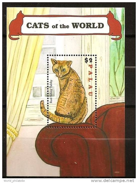 Palau 2009 N° BF 217 ** Animaux, Chats, Red Silver Tabby, Fauteuil, Fenêtre, Rideaux - Palau