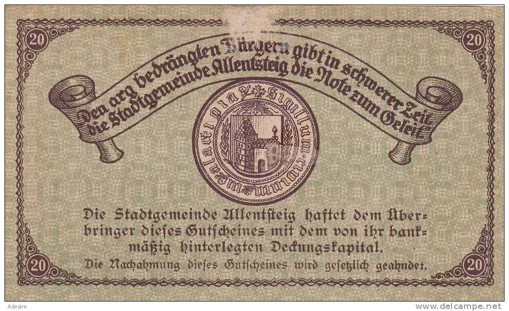 20 Heller Gutschein Der Stadtgemeinde Allensteig 1921, Banknote, Umlaufschein - Oesterreich