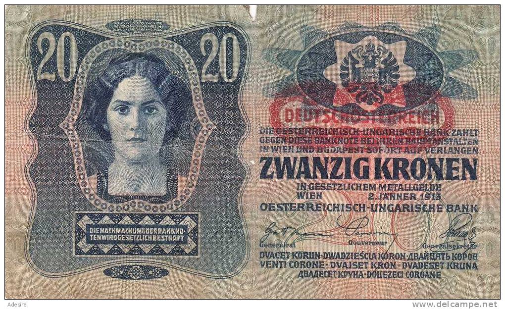 20 KRONEN Österreich-Ungarn 1913, Banknote, Umlaufschein - Oesterreich