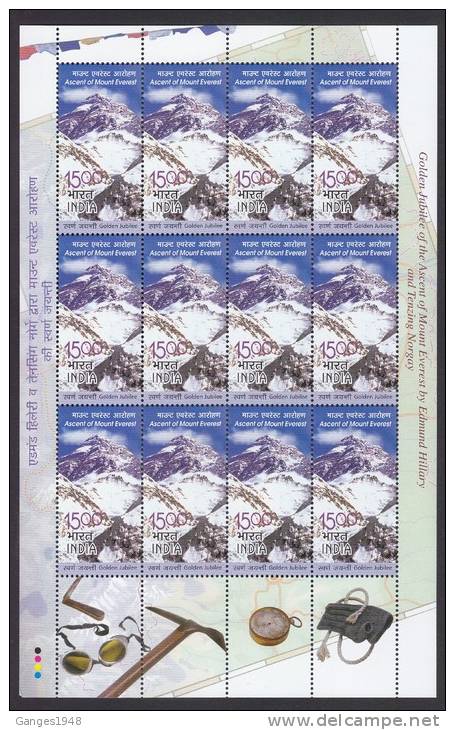 INDIA   2003  Golden Jubilee Of Ascent Of Mount Everest  Complete Sheet  #  19794 SL   Indien Inde - Escalada