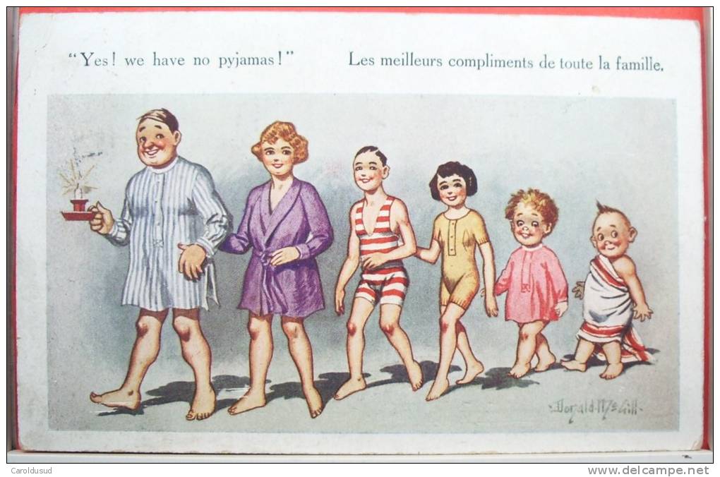 Cp Litho Illustrateur FLORENCE HOUSE Donald Mc Gill Famille Yes We Have No Pyjamas Voyagé 1924 Timbre Cachet Houyoux - Mc Gill, Donald