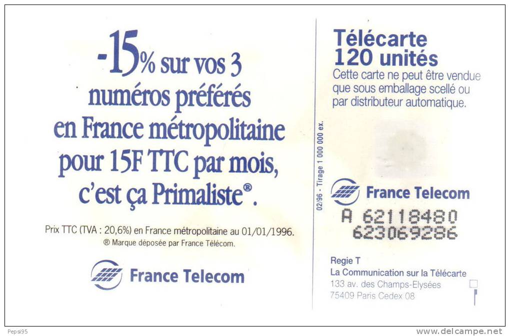 630 F630 - 02/96 - TELECARTE 50 - PRIMALISTE - N° A 62118480 623069286 - 1996