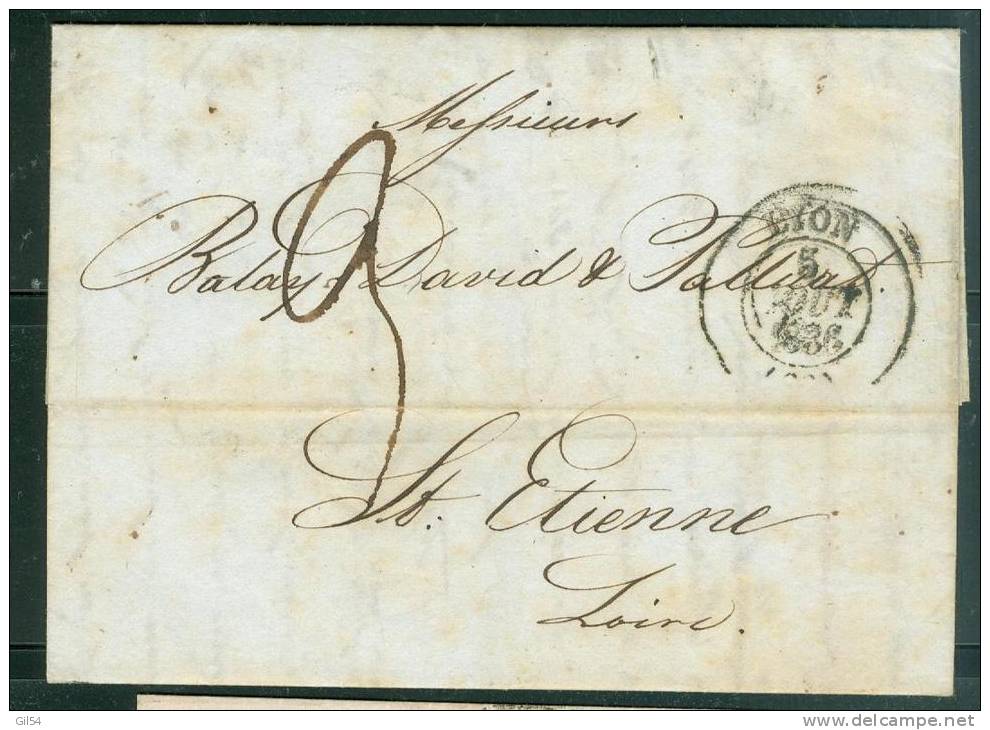 Cad   Lyon  En 1836 Sur Lac Pour St Etienne Taxe Manuscrite 2 Décimes  Am2811 - 1801-1848: Précurseurs XIX