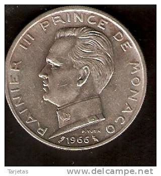 MONEDA DE PLATA DE MONACO DE 5 FRANCOS DEL AÑO 1966  (COIN) SILVER,ARGENT. - 1960-2001 New Francs