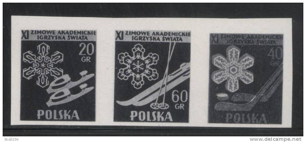 POLAND 1956 11TH STUDENT WINTER GAMES BLACK PRINTS SET OF 3 NHM Sports Ice Hockey Skiing & Ice Skating Events - Essais & Réimpressions