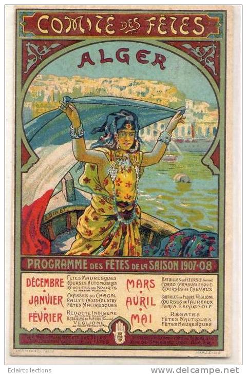 Alger  C.P.A   Comité Des Fêtes Programme De La Saison 1907-1908    (voir Scan Pli Imperceptible Coté Dessin) - Algeri